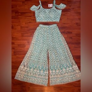 Beautiful Custom Dori Sharara Crop Top Suit with Sequin and Pearl Trimmed Fabric